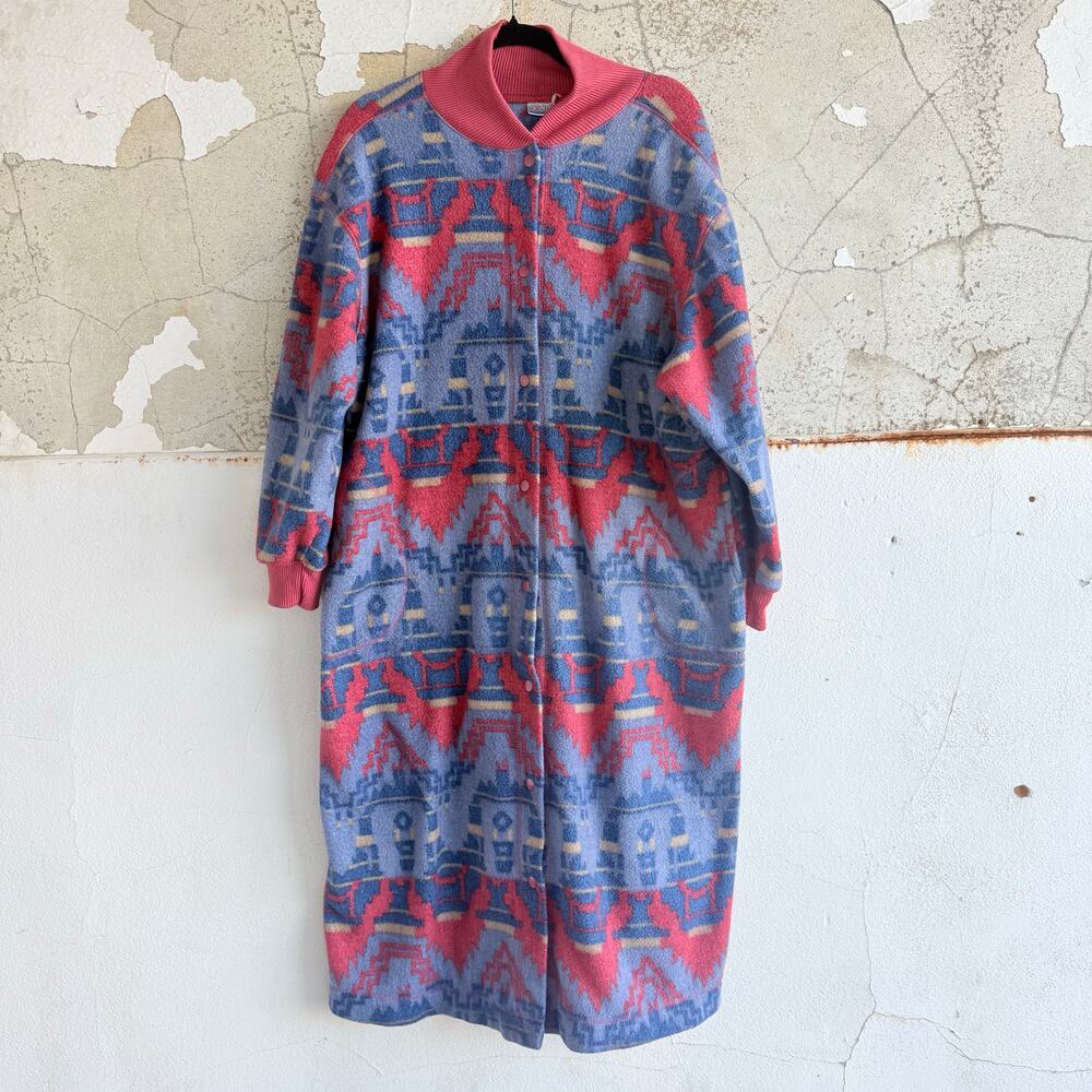 Vtg Aztec Robe Blanket Duster Southwestern Housec… - image 1